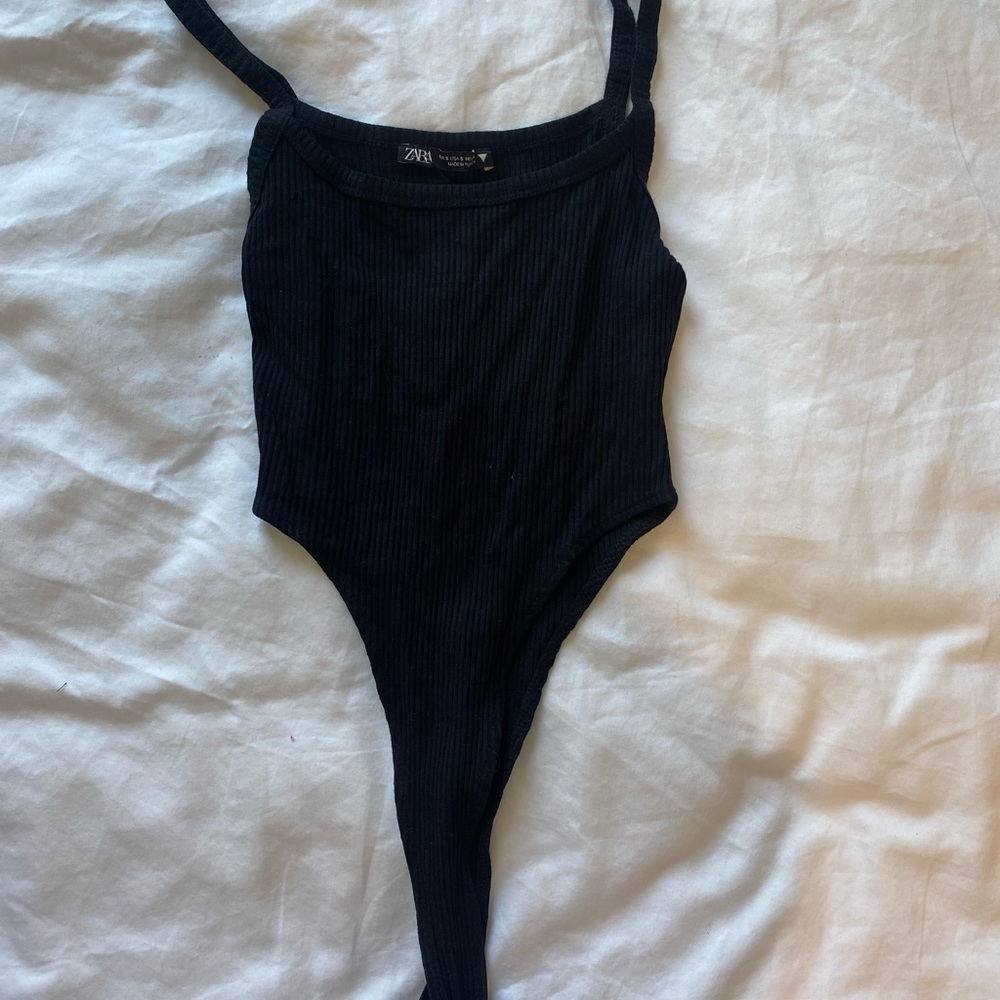Zara Black Ribbed Body Suit, size S